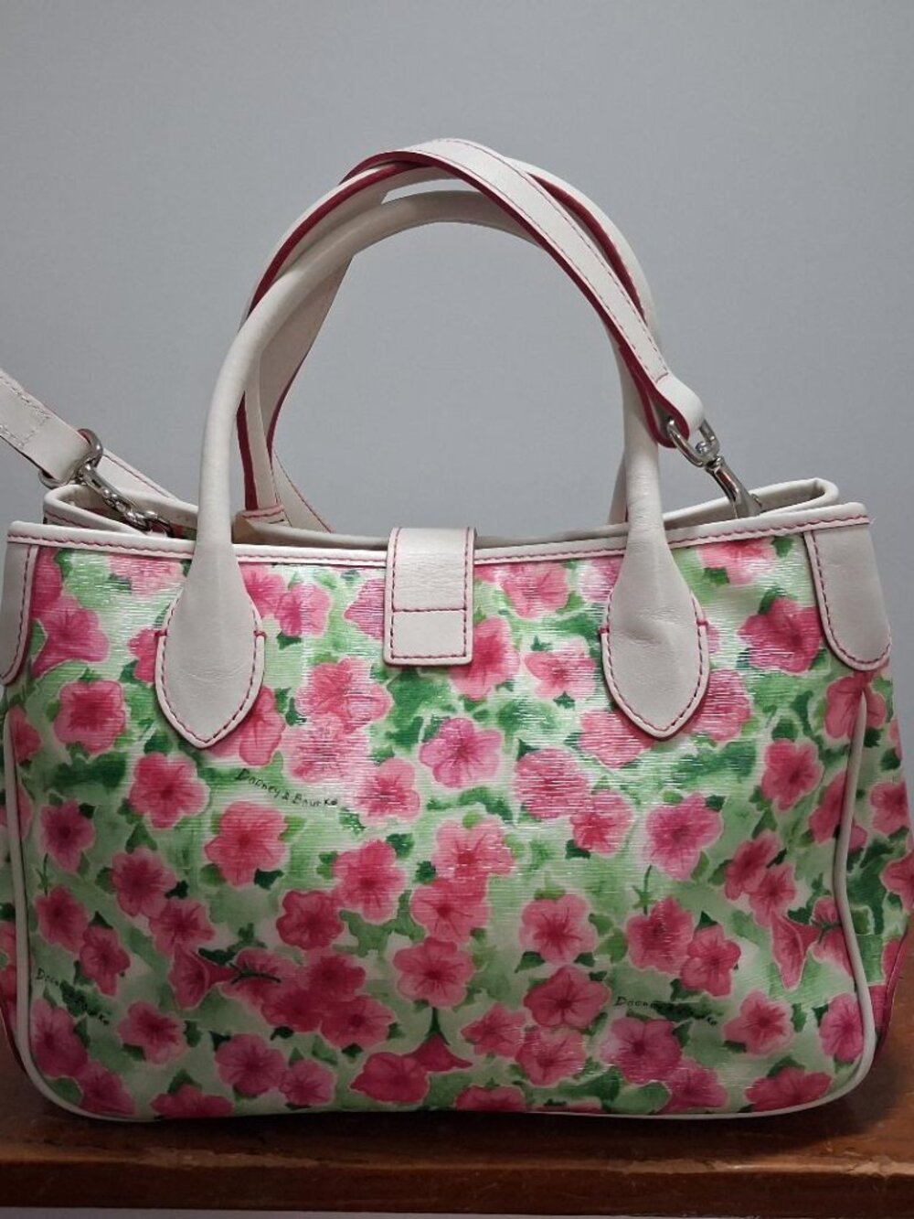 Vintage Dooney & Bourke Pink Petunia Floral Spring Satchel - Picture 2 of 12